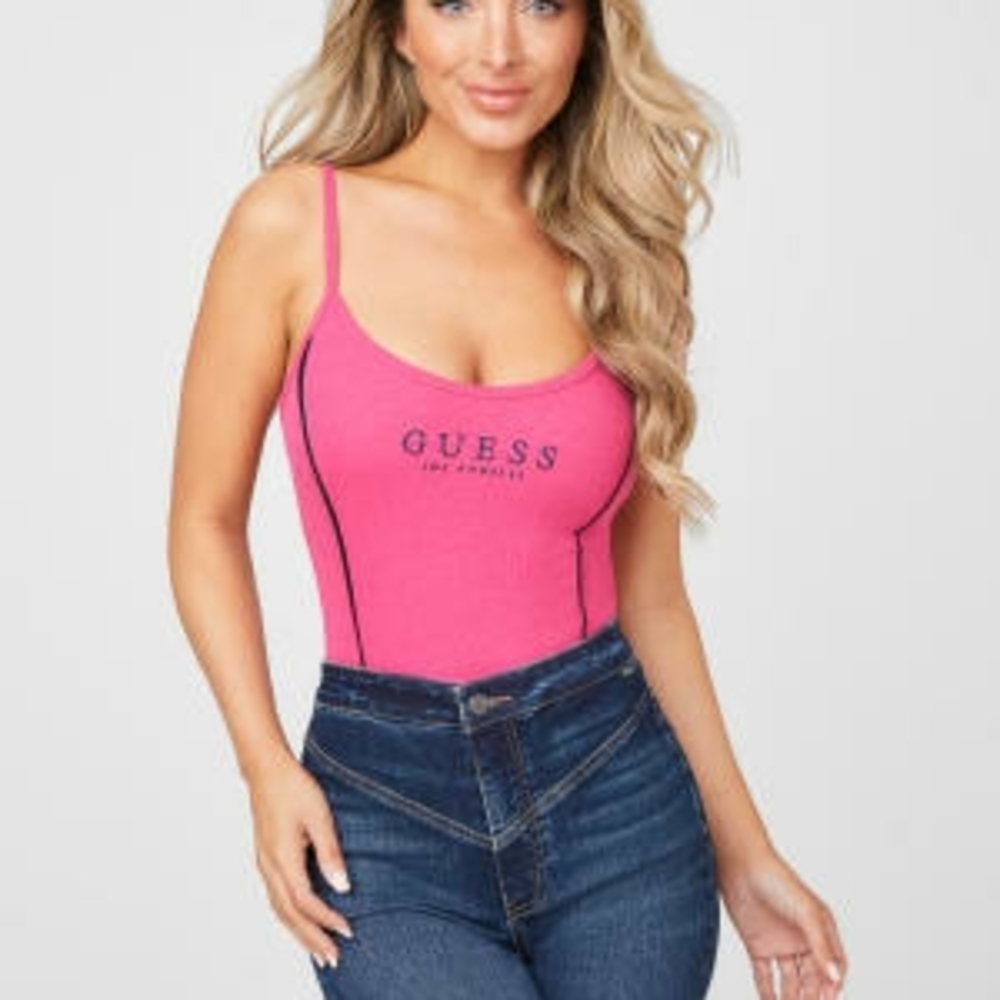 Guess Pink Sleeveless Fitted Bodysuit